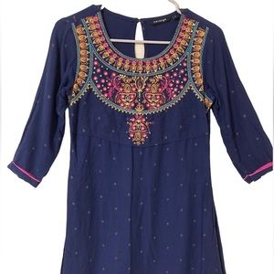 Melange Blue embroidered cotton kurta/kurti/tunic Small. BUNDLE ONLY
